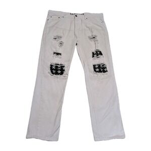 Encrypted Men's White Jeans Distressed Stars Flag Size 40x31
